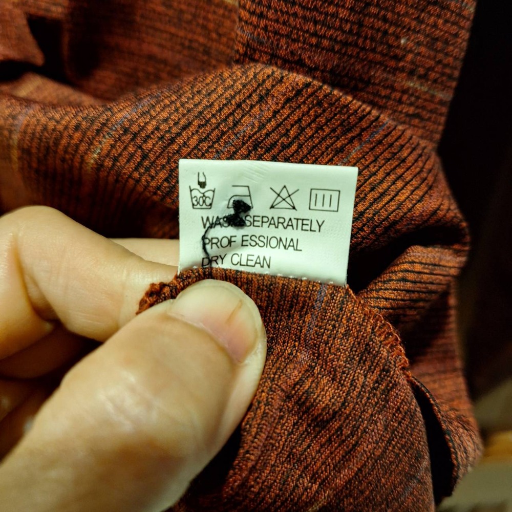 二手YSL/Yves Saint Laurent 100%純棉男士長袖磚紅色條紋Polo衫,尺碼48號-細節圖6