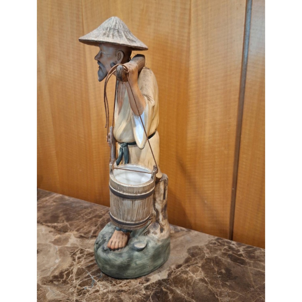 二手HOMCO陶偶, 肩挑水桶的老農夫. 無廠標-細節圖2