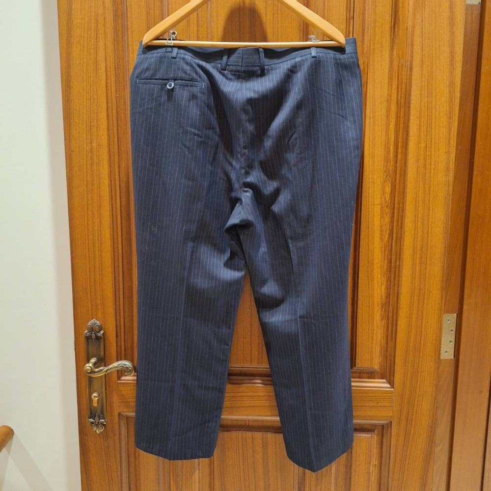 二手衣物, 訂製男士深藍色條紋毛料西裝褲-細節圖2