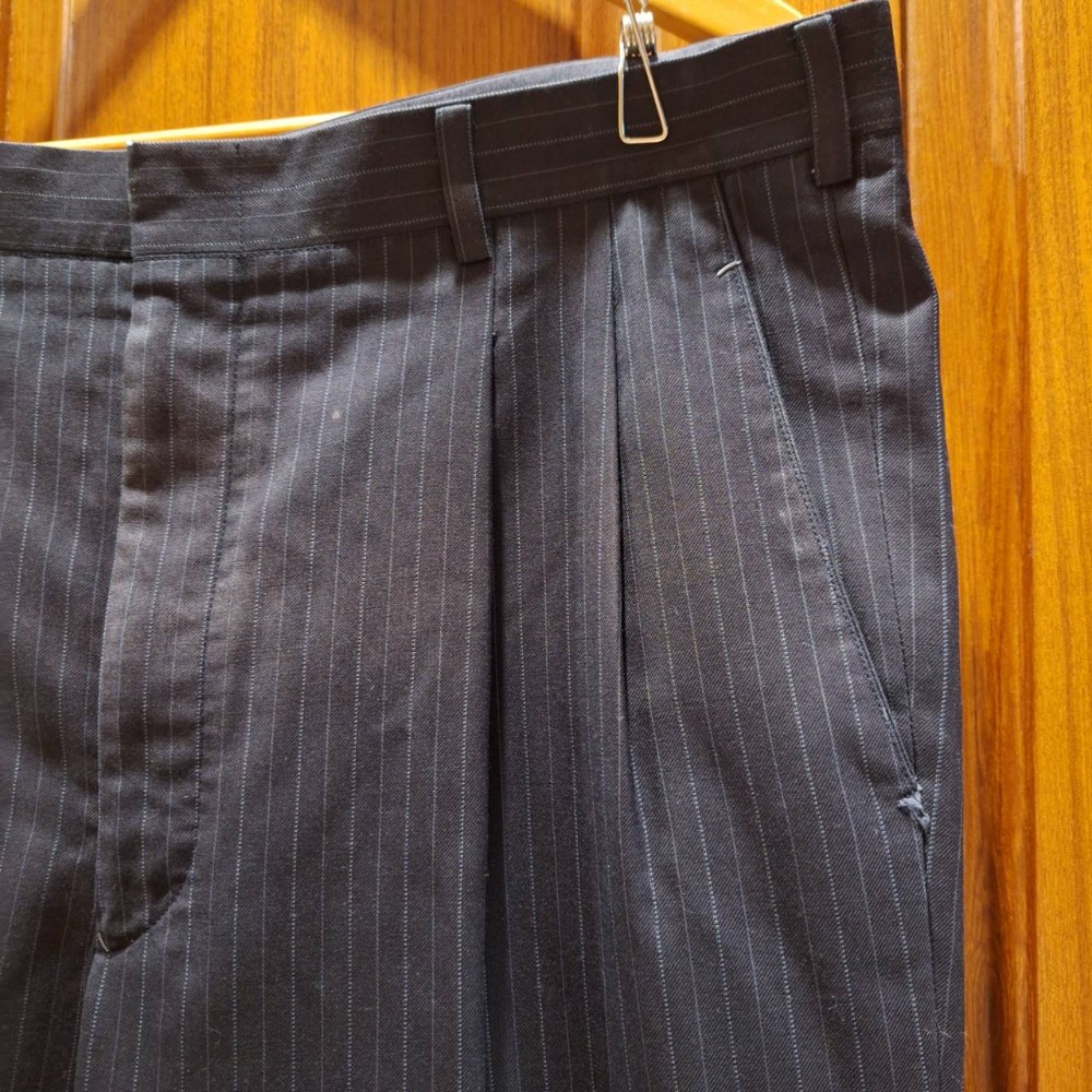 二手衣物, 訂製男士深藍色條紋毛料西裝褲-細節圖3