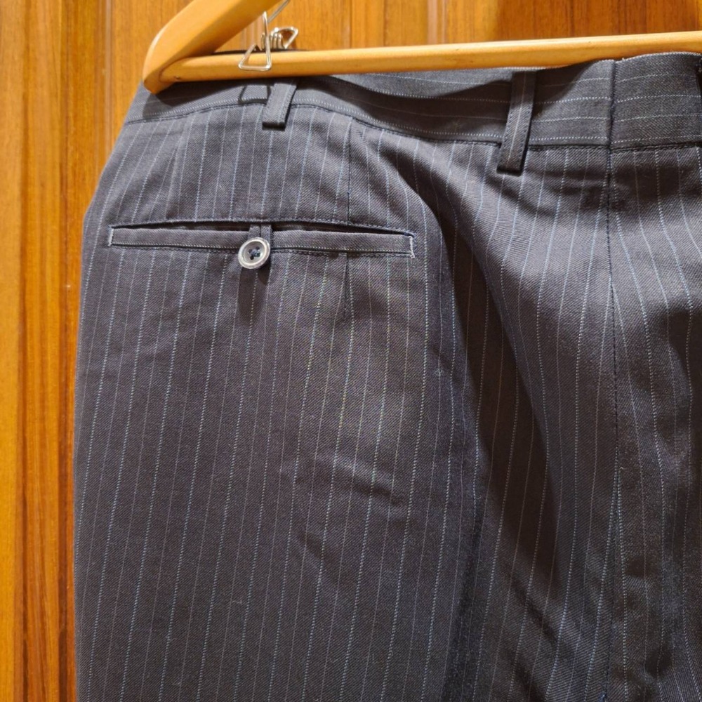 二手衣物, 訂製男士深藍色條紋毛料西裝褲-細節圖4