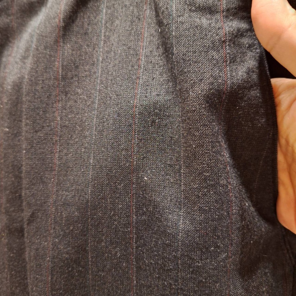 二手訂製男士鐵灰色條紋西裝褲, 腰圍有鬆緊帶設計-細節圖4