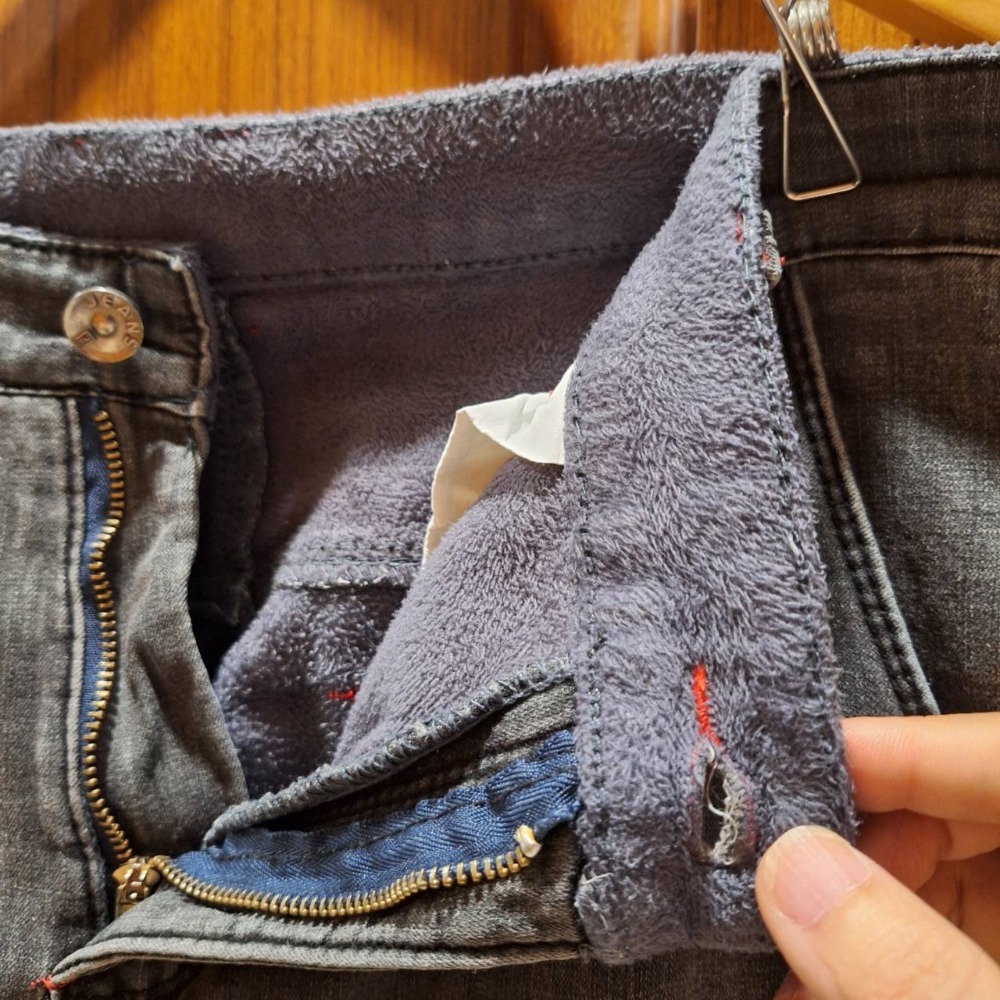 二手男士冬季保暖內刷毛鐵灰色牛仔褲, 尺寸175/84A-細節圖5