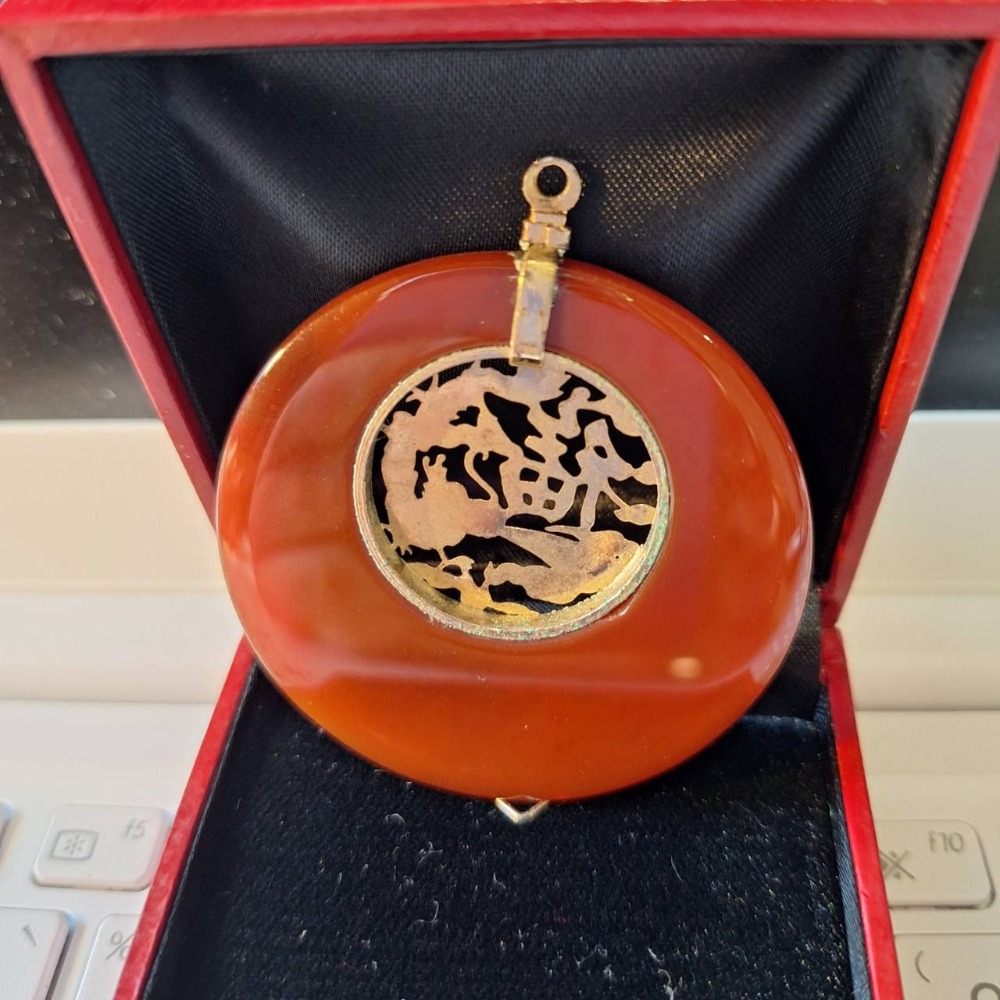 Vintage老收藏, 紅玉髓如意滿福項鍊墜子, 不含鏈條與收納盒子-細節圖2