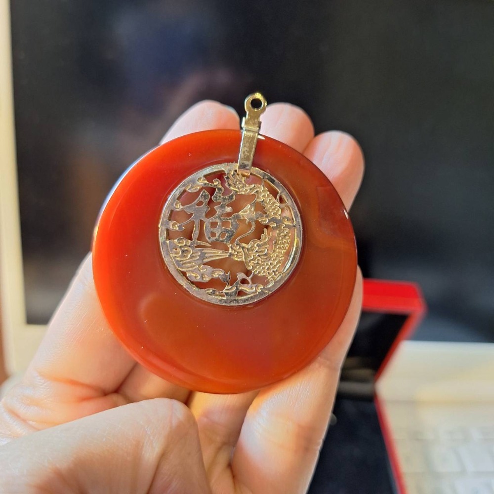 Vintage老收藏, 紅玉髓如意滿福項鍊墜子, 不含鏈條與收納盒子-細節圖3