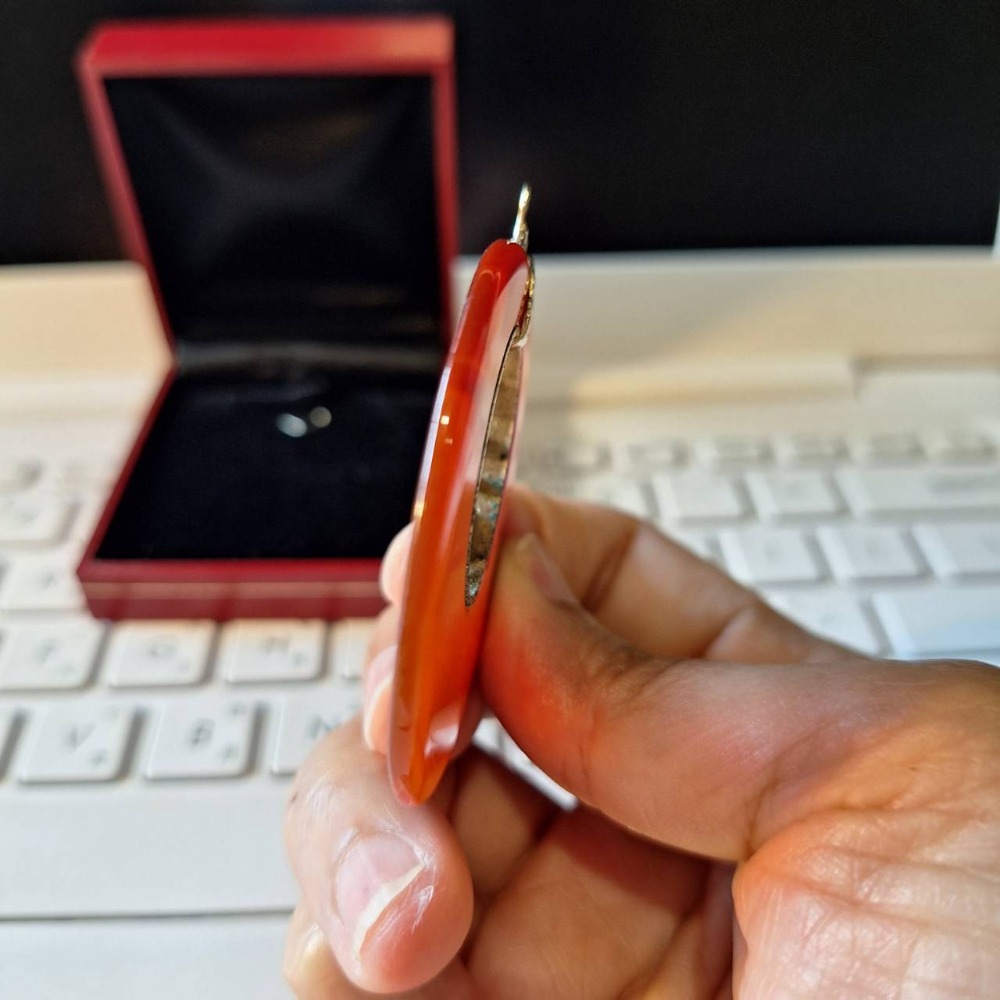 Vintage老收藏, 紅玉髓如意滿福項鍊墜子, 不含鏈條與收納盒子-細節圖4