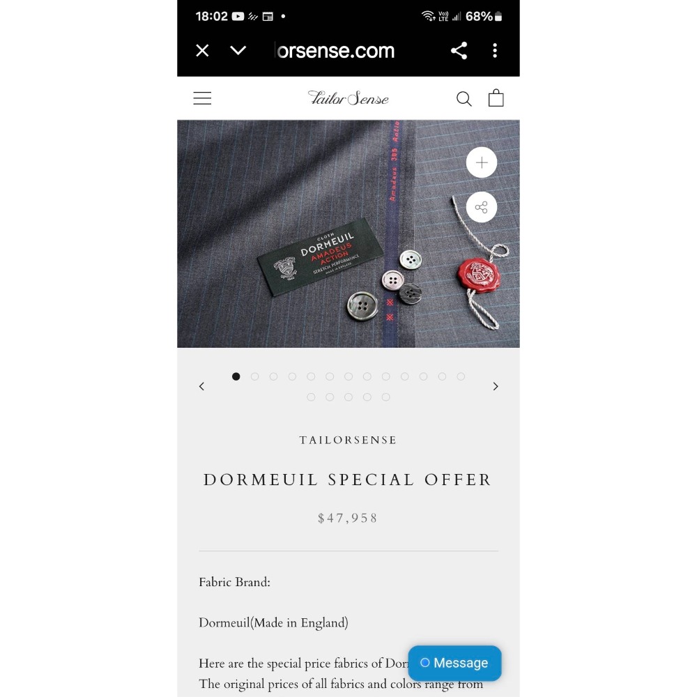 全新西裝布料,英國製造DORMEUIL SUPER 90＇s 深灰色羊毛布料-細節圖2