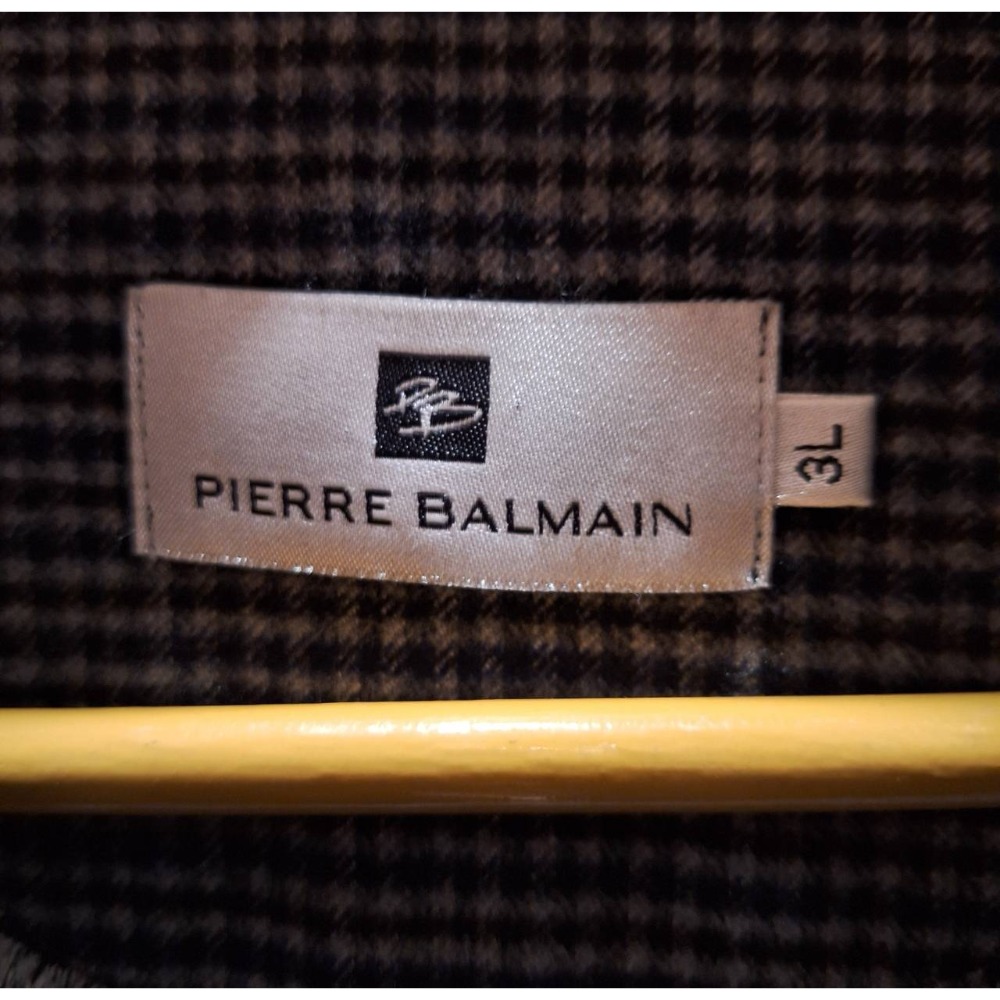 二手PIERRE BALMAIN男士冬季黑色中長版/拉鍊立領內刷毛保暖外套/60%羊毛, 尺碼3L號-細節圖3