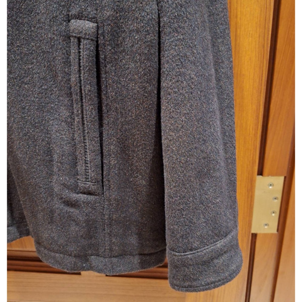 二手PIERRE BALMAIN男士冬季黑色中長版/拉鍊立領內刷毛保暖外套/60%羊毛, 尺碼3L號-細節圖4