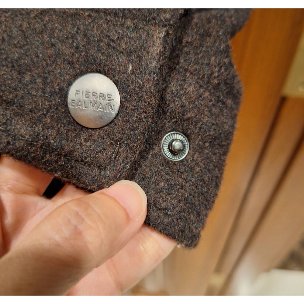 二手PIERRE BALMAIN男士冬季黑色中長版/拉鍊立領內刷毛保暖外套/60%羊毛, 尺碼3L號-細節圖6