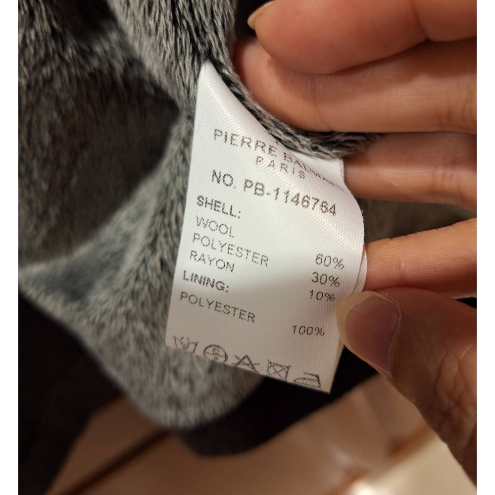 二手PIERRE BALMAIN男士冬季黑色中長版/拉鍊立領內刷毛保暖外套/60%羊毛, 尺碼3L號-細節圖8