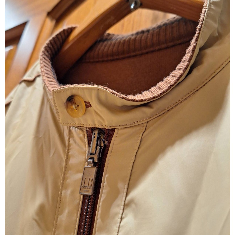 二手dunhill男士秋冬季卡其色/咖啡色雙面穿拉鍊款夾克-細節圖3