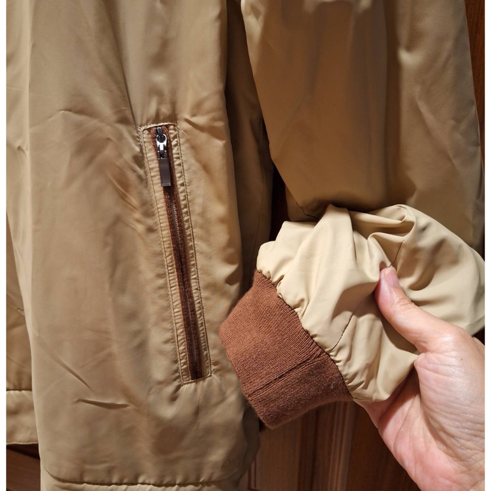 二手dunhill男士秋冬季卡其色/咖啡色雙面穿拉鍊款夾克-細節圖5