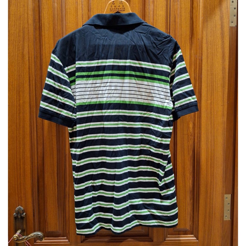 二手九成新Crocodile男士短袖藍綠白三色條紋100%純棉Polo衫,尺碼XL號-細節圖2