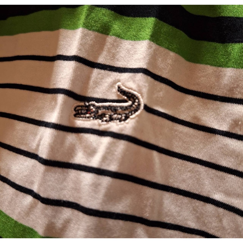 二手九成新Crocodile男士短袖藍綠白三色條紋100%純棉Polo衫,尺碼XL號-細節圖4