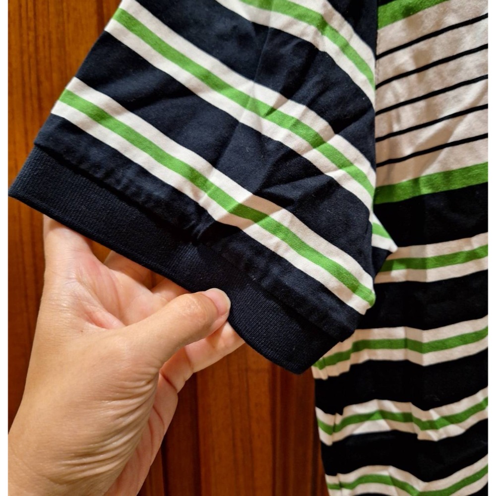 二手九成新Crocodile男士短袖藍綠白三色條紋100%純棉Polo衫,尺碼XL號-細節圖5