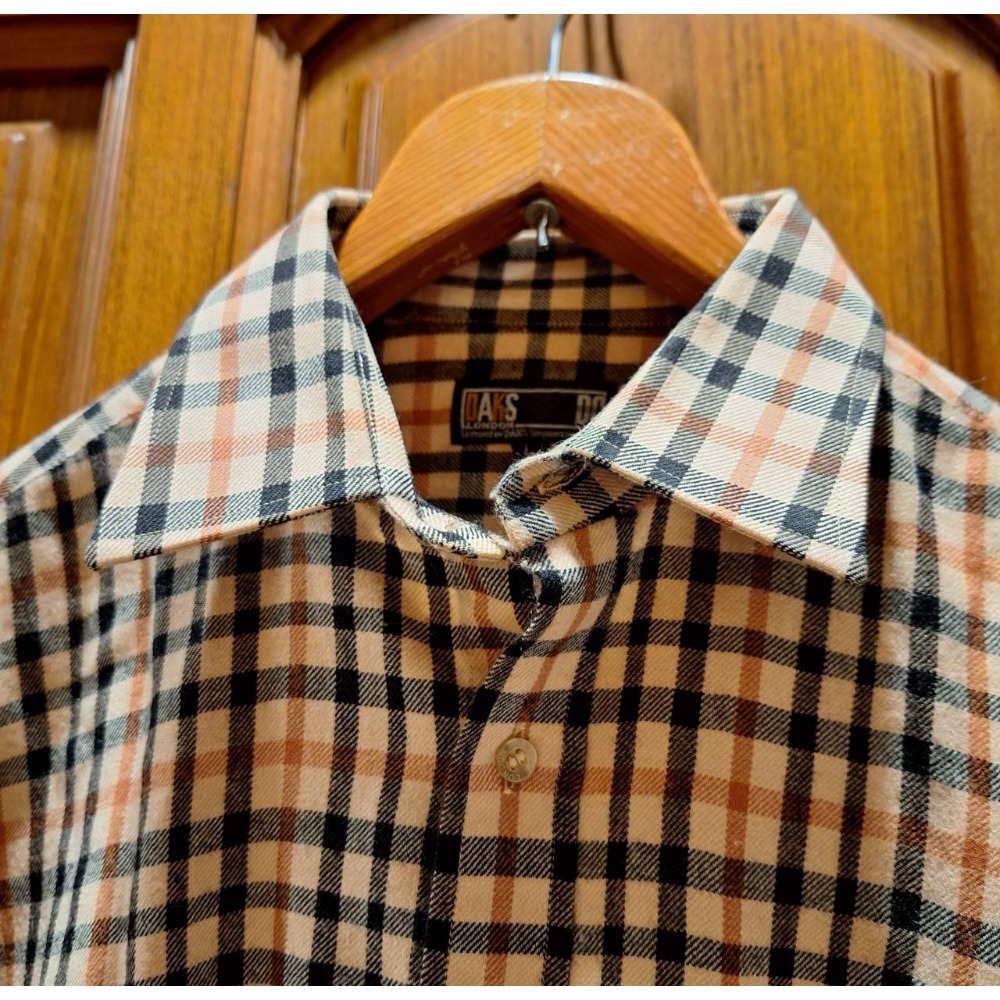 二手DAKS男士羊毛長袖經典格紋襯衫, 尺碼L號, 洗標已剪，有更改過袖長-細節圖3