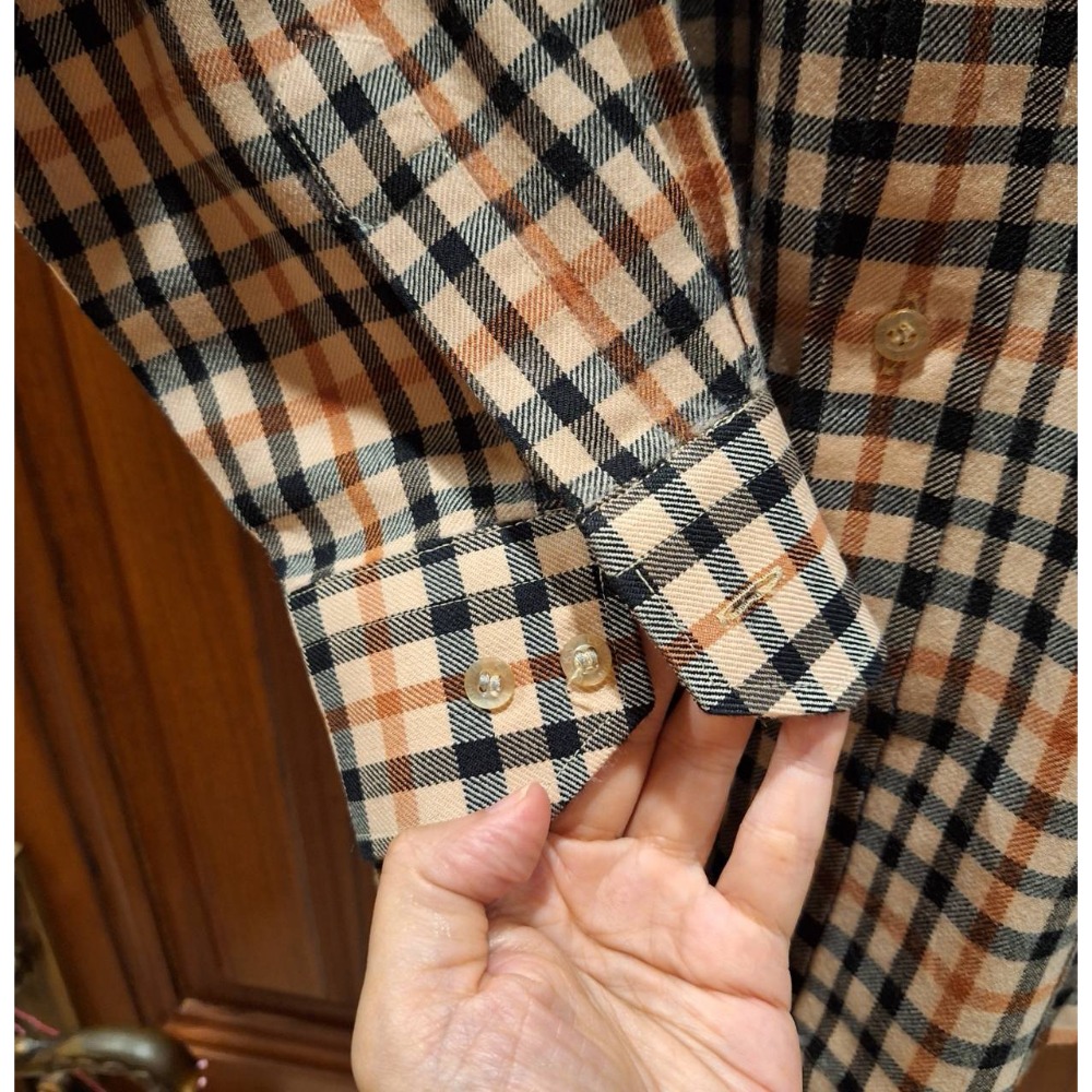 二手DAKS男士羊毛長袖經典格紋襯衫, 尺碼L號, 洗標已剪，有更改過袖長-細節圖5