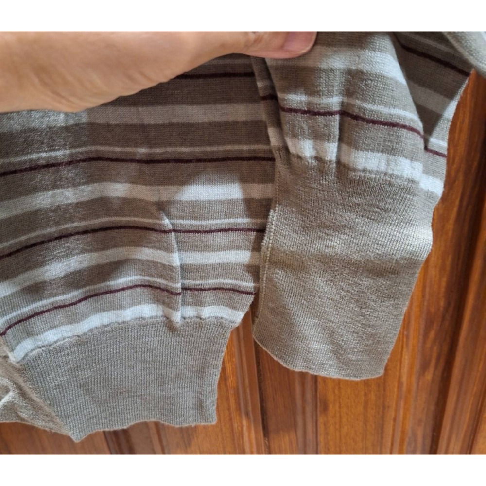 二手商品, 英國製, John Smedley男士100%羊毛灰白紅條紋長袖Polo衫, 適合尺碼, M-L號-細節圖4