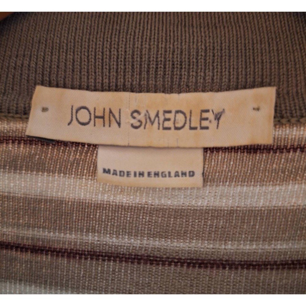 二手商品, 英國製, John Smedley男士100%羊毛灰白紅條紋長袖Polo衫, 適合尺碼, M-L號-細節圖6