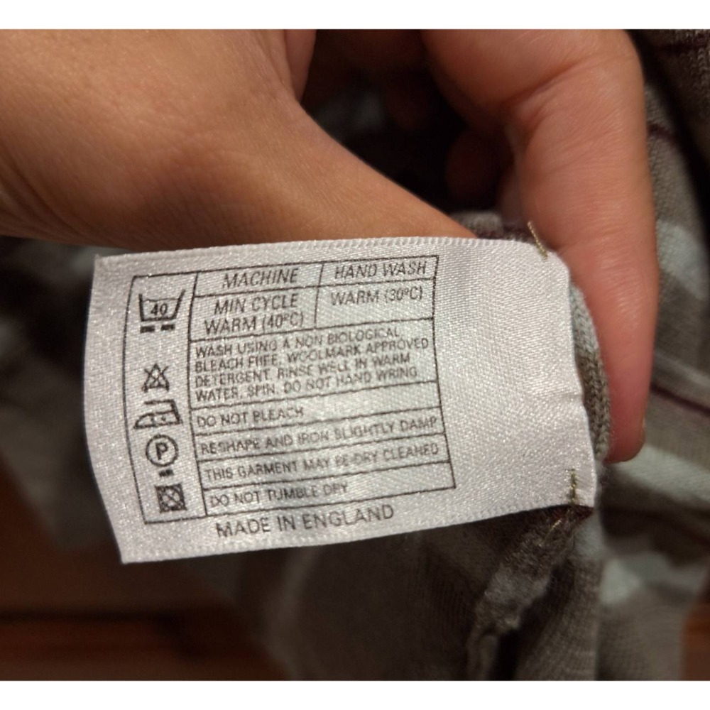 二手商品, 英國製, John Smedley男士100%羊毛灰白紅條紋長袖Polo衫, 適合尺碼, M-L號-細節圖8