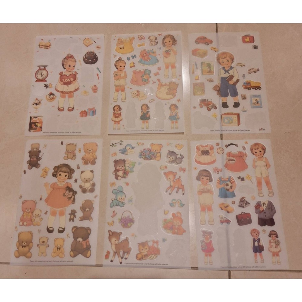 二手文具, 美式復古娃娃貼紙, 六張打包一起賣-細節圖2