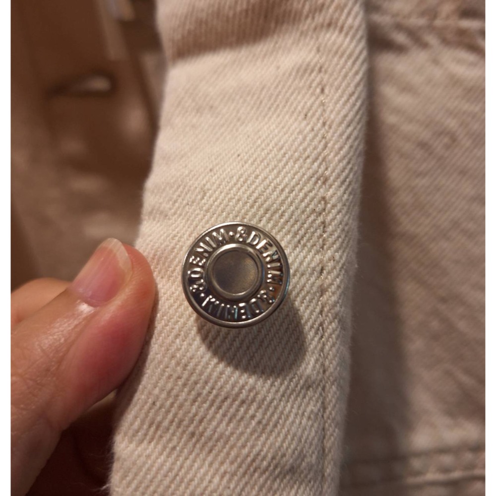 全新女士H&M oversized米白色丹寧布短袖夾克外套, 尺碼S號-細節圖4