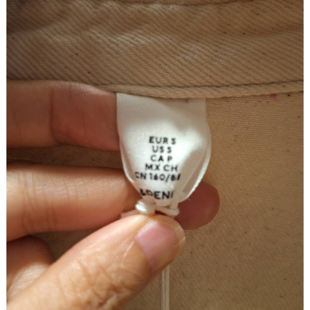 全新女士H&M oversized米白色丹寧布短袖夾克外套, 尺碼S號-細節圖5