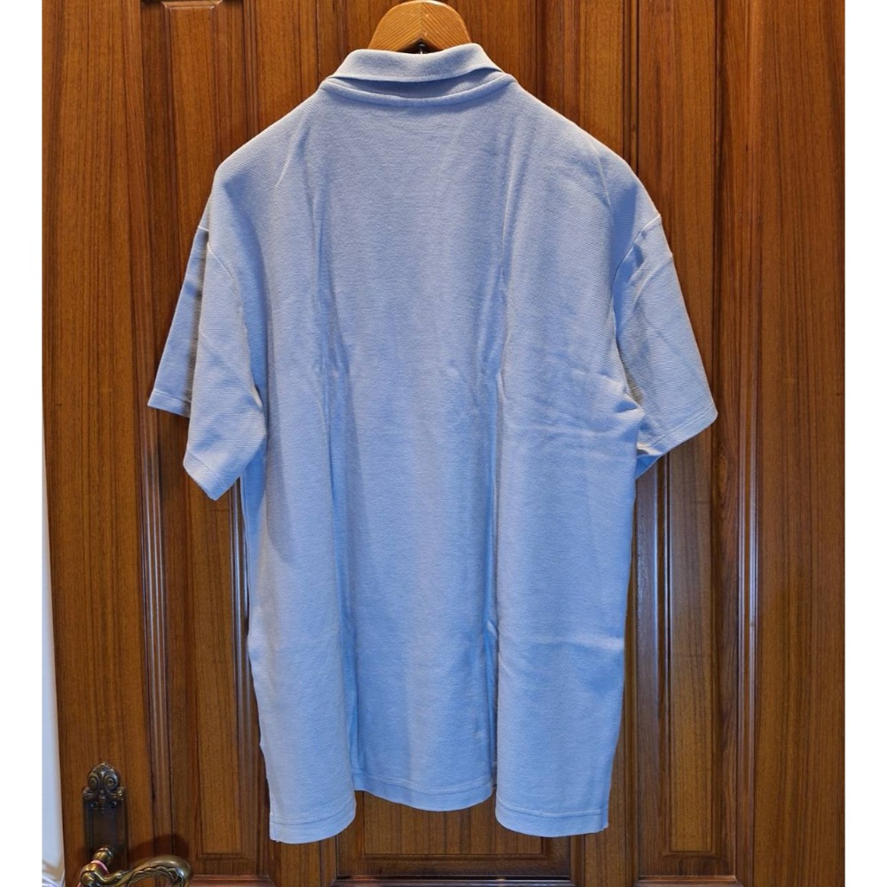 二手九成新Mercedes Benz男士短袖淺藍色條紋100%純棉Polo衫,尺碼L號-細節圖2