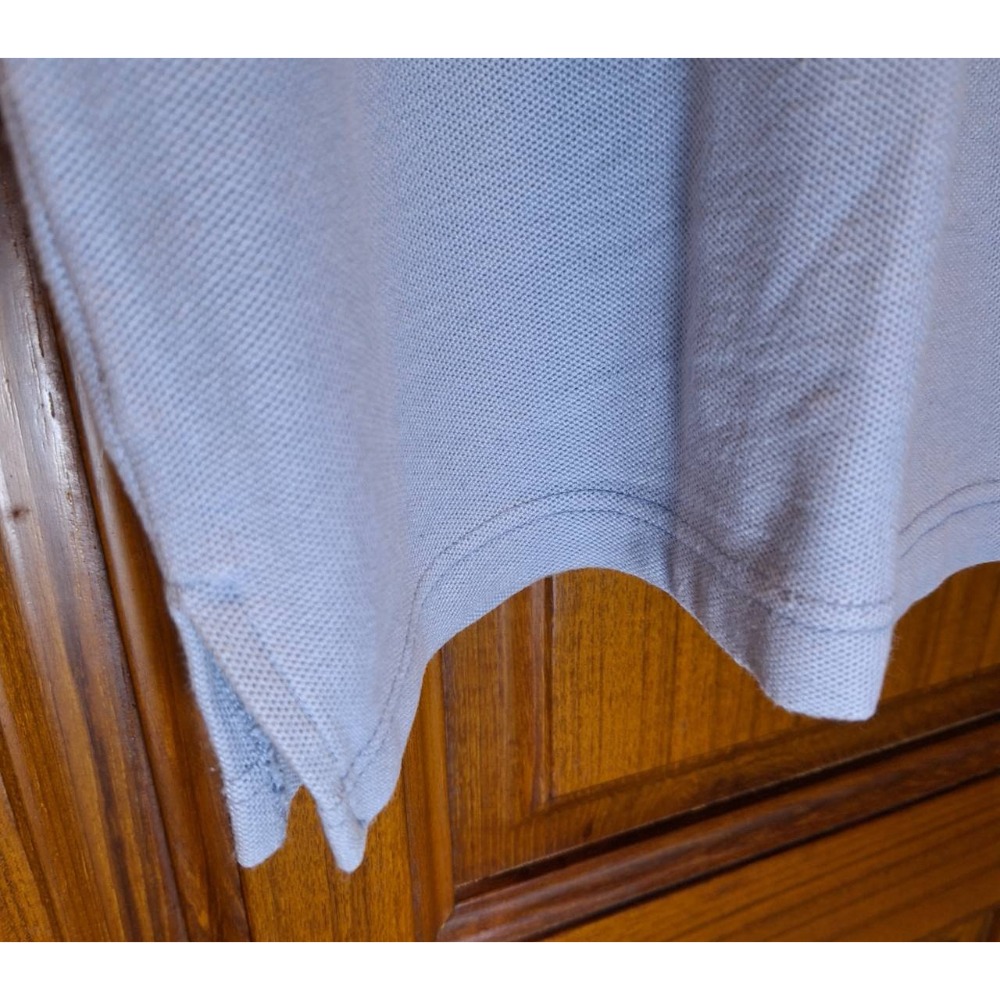 二手九成新Mercedes Benz男士短袖淺藍色條紋100%純棉Polo衫,尺碼L號-細節圖4