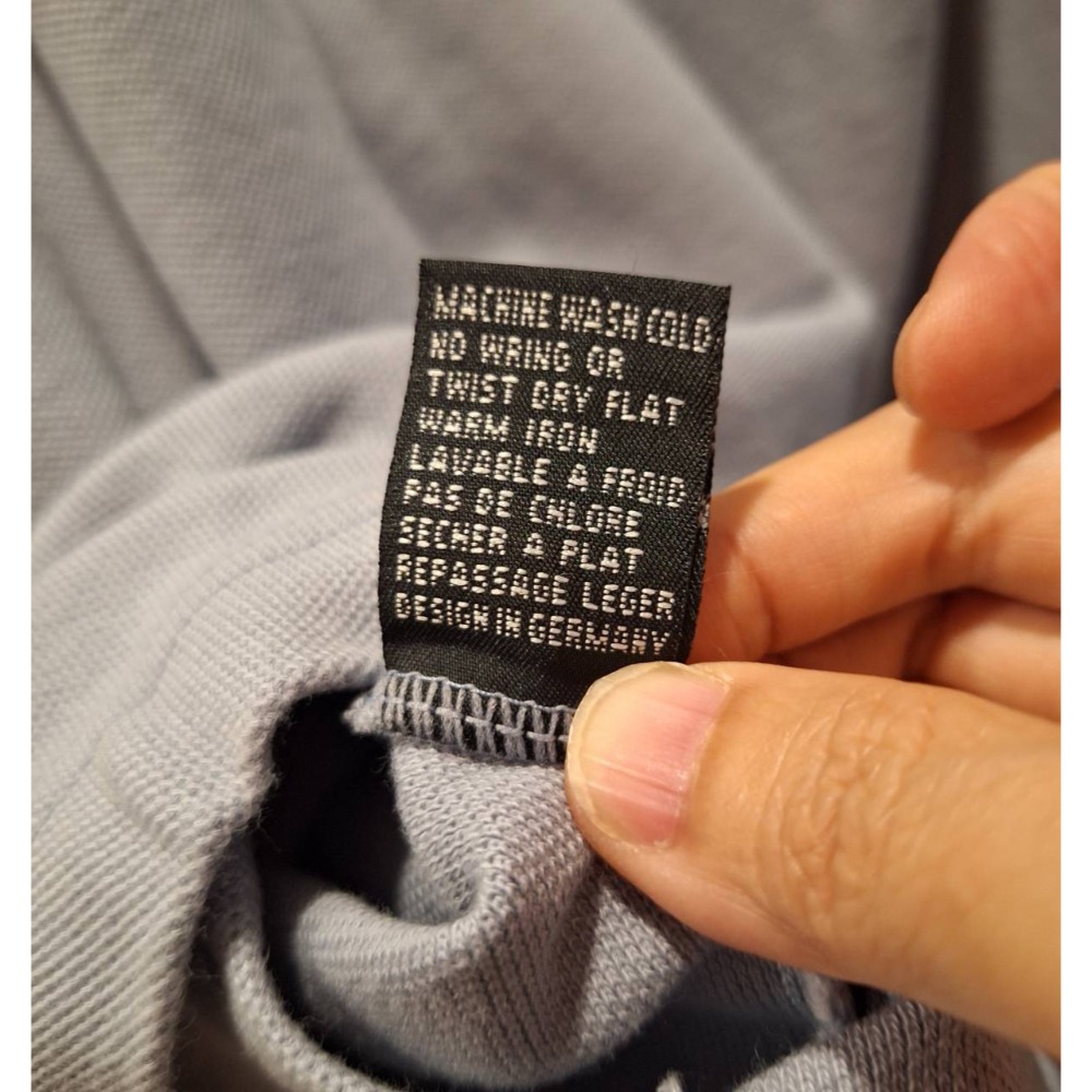 二手九成新Mercedes Benz男士短袖淺藍色條紋100%純棉Polo衫,尺碼L號-細節圖7