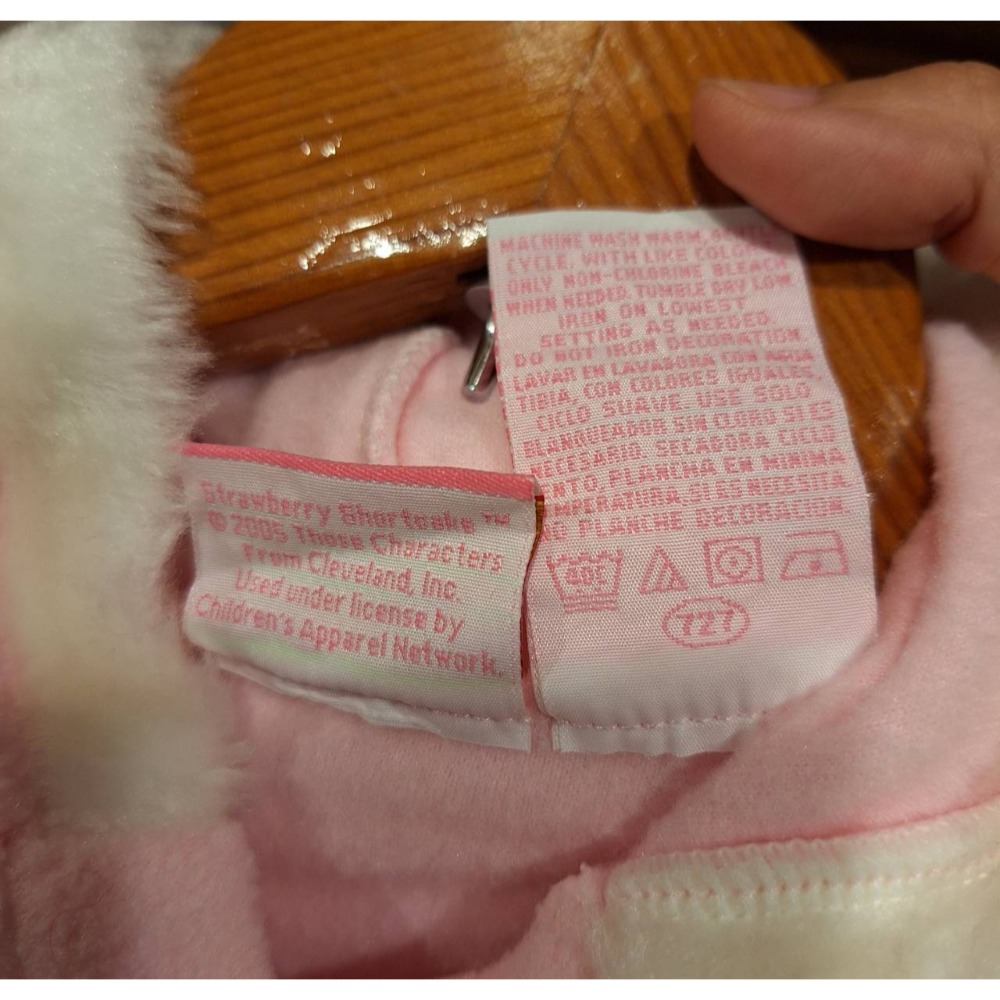 全新冬季刷毛女童裝,Strawberry Shortcake粉色滾白邊長袖連帽T.-細節圖6