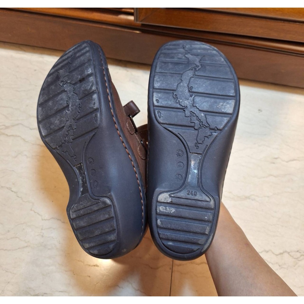 二手女鞋,La New咖啡色圓頭牛皮魔鬼氈黏貼式休閒鞋,尺碼24號-細節圖9