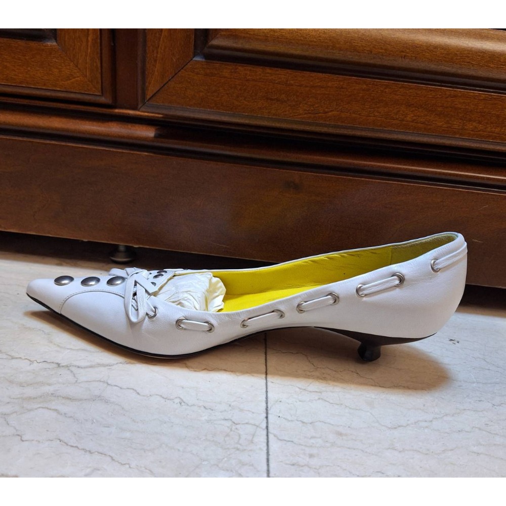 義大利製, 老時代GOLD PFEIL女士白色尖頭低跟鞋（非現今環保材質），尺碼37號半-細節圖4
