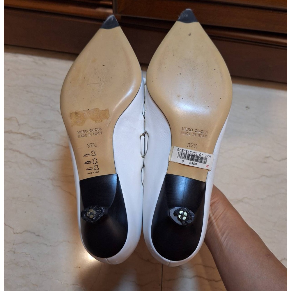 義大利製, 老時代GOLD PFEIL女士白色尖頭低跟鞋（非現今環保材質），尺碼37號半-細節圖6