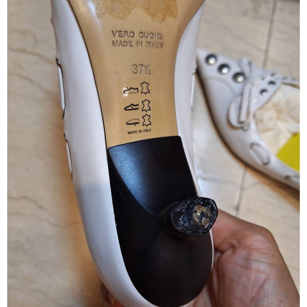 義大利製, 老時代GOLD PFEIL女士白色尖頭低跟鞋（非現今環保材質），尺碼37號半-細節圖8