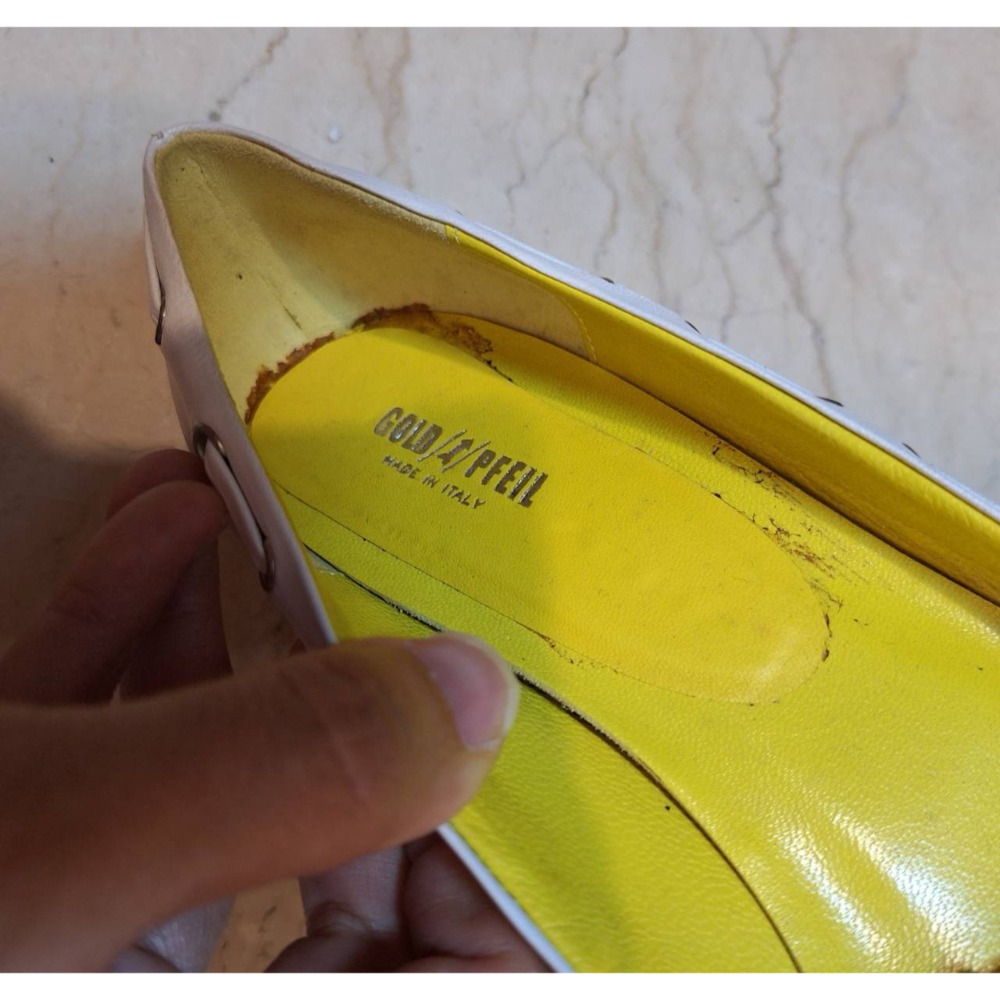 義大利製, 老時代GOLD PFEIL女士白色尖頭低跟鞋（非現今環保材質），尺碼37號半-細節圖9