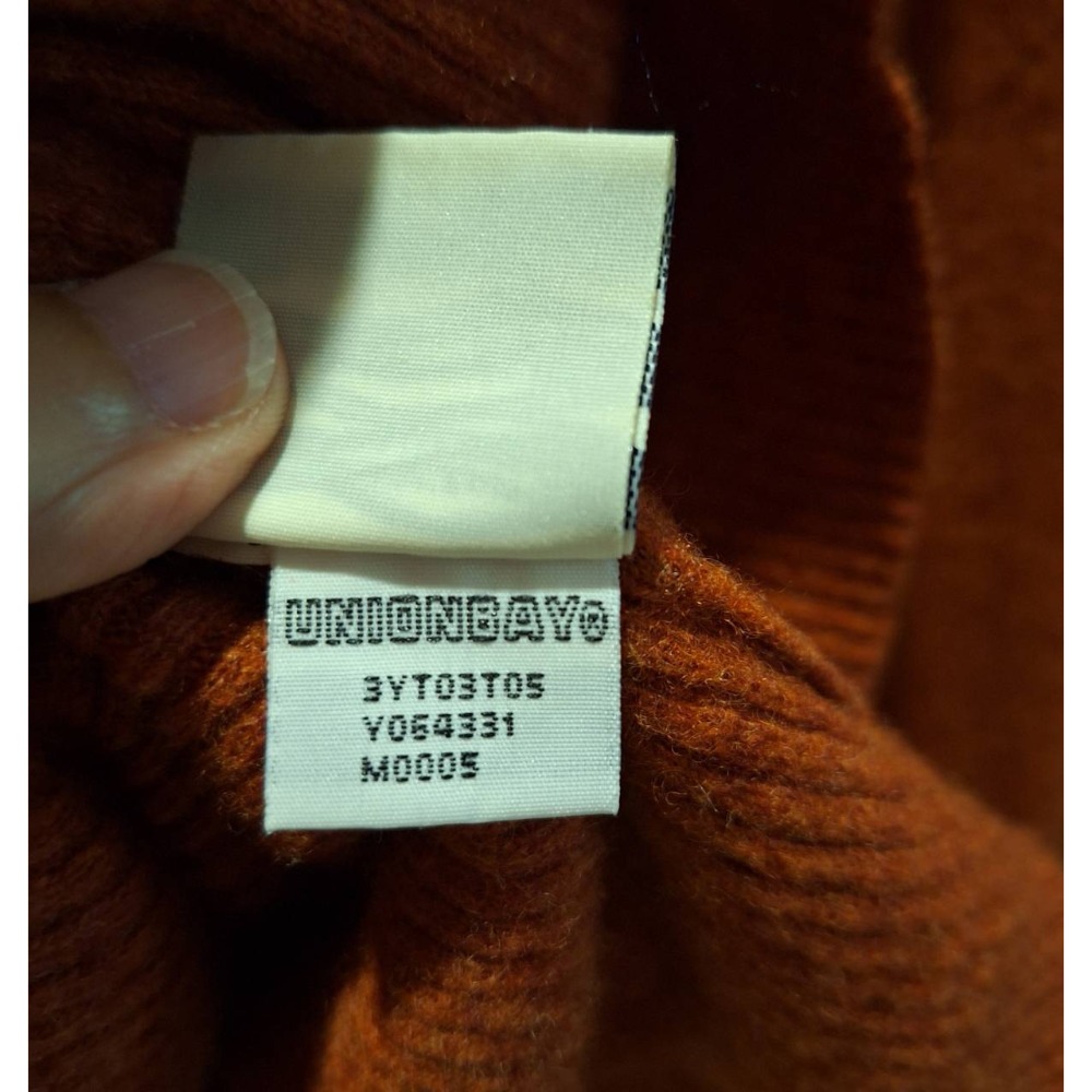 男士二手UNIONBAY磚紅色小V領羔羊毛毛衣, 尺碼M號-細節圖6