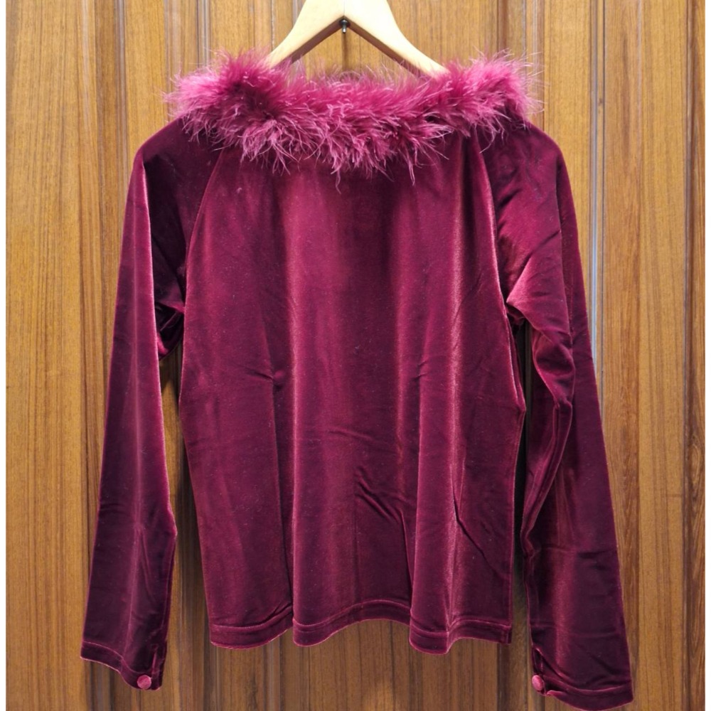 日本製, 女士二手衣, 毛圈領口紅色絲絨冬季長袖上衣, 適合尺碼M號-細節圖3