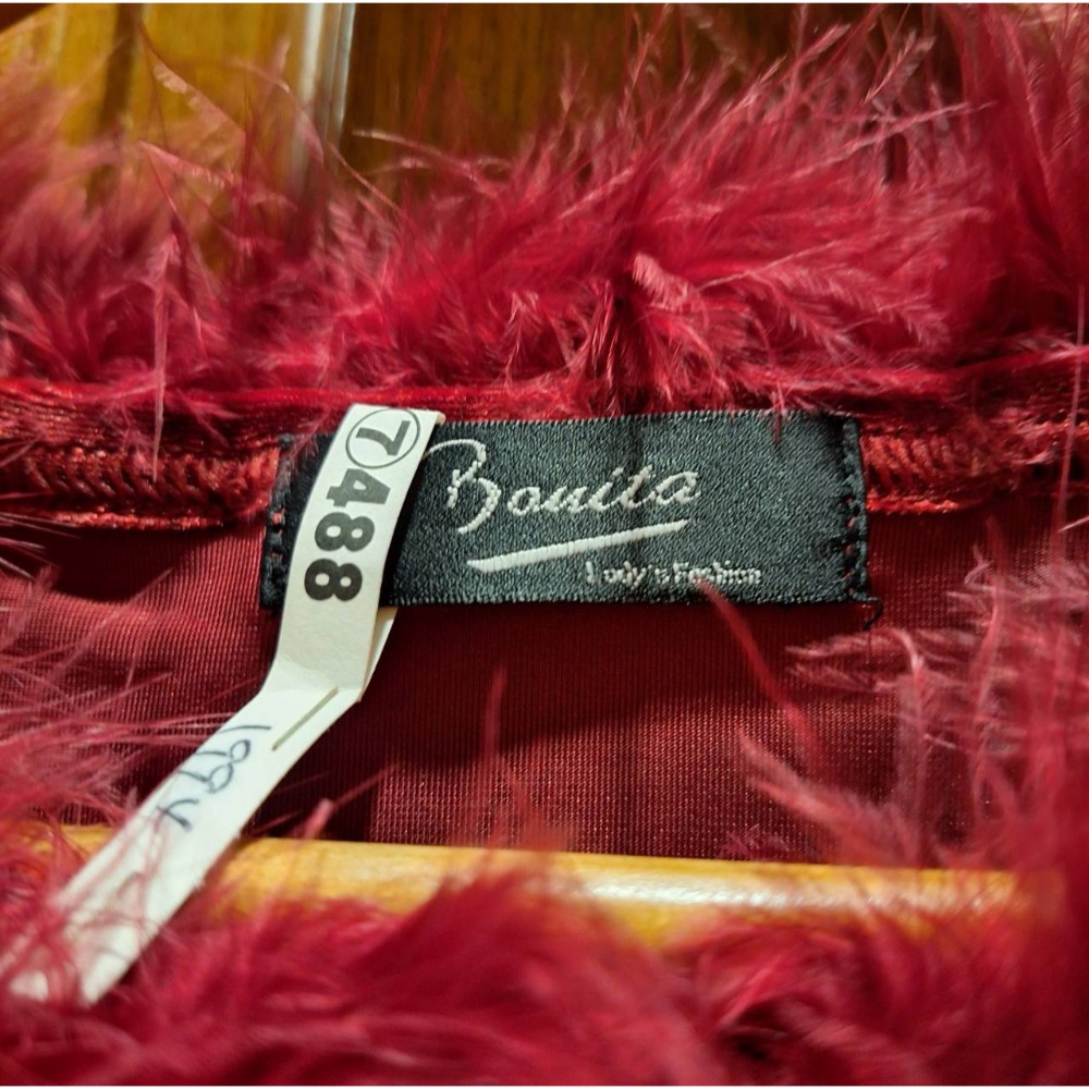 日本製, 女士二手衣, 毛圈領口紅色絲絨冬季長袖上衣, 適合尺碼M號-細節圖7