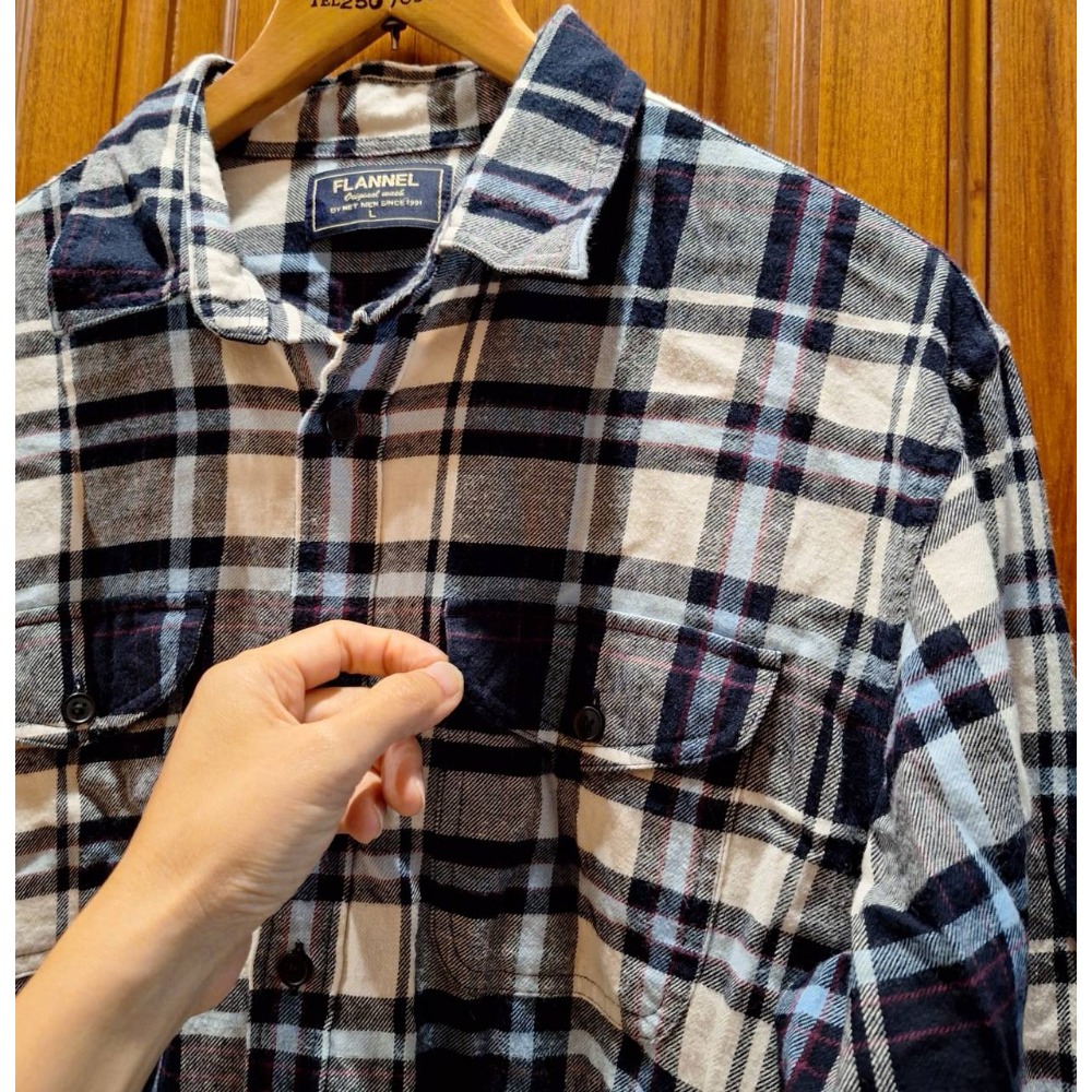 二手NET男士冬季長袖大格紋襯衫, 尺碼L號, 更改過袖長-細節圖3