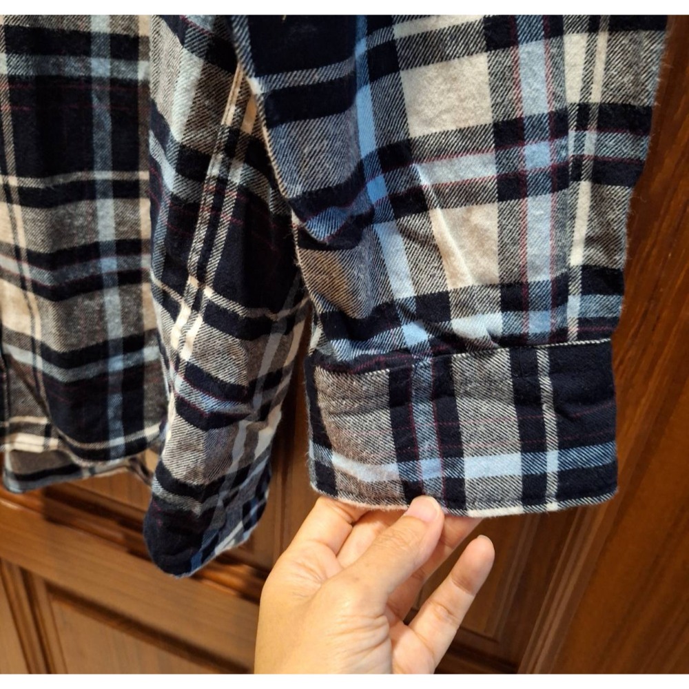 二手NET男士冬季長袖大格紋襯衫, 尺碼L號, 更改過袖長-細節圖4