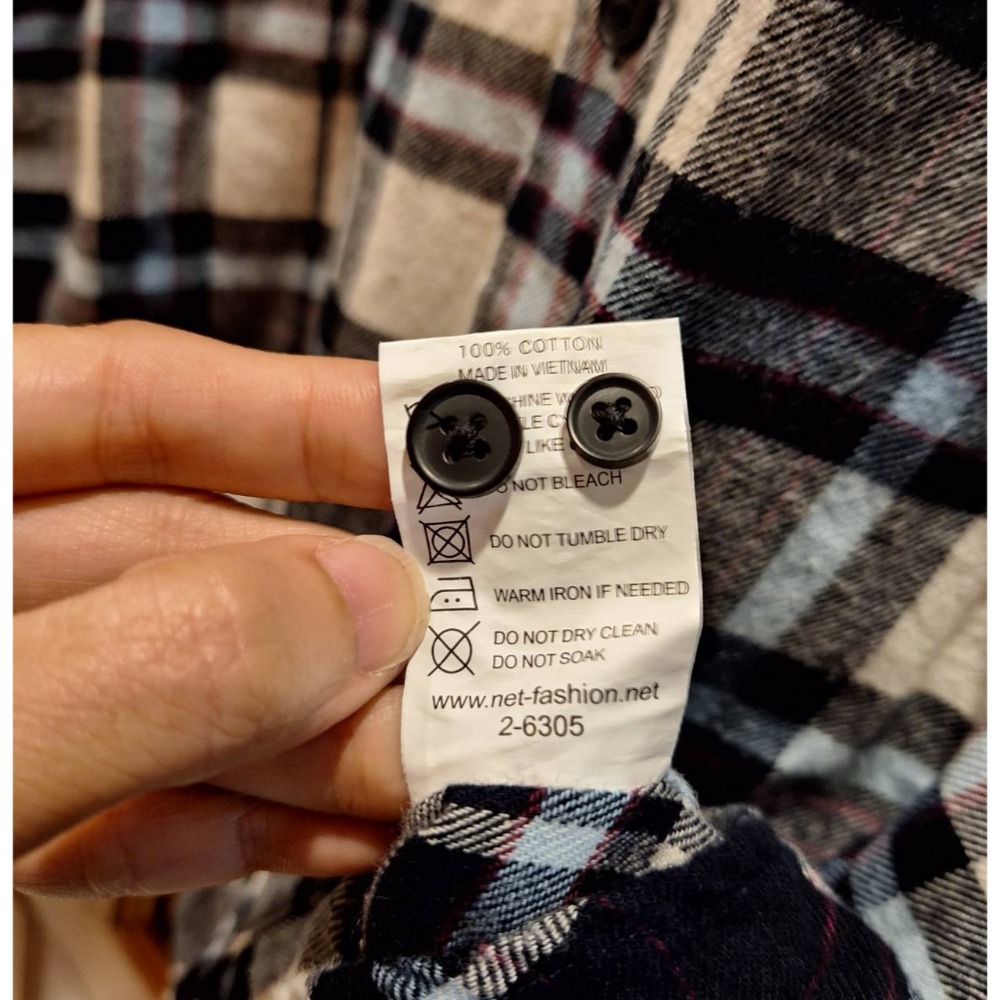 二手NET男士冬季長袖大格紋襯衫, 尺碼L號, 更改過袖長-細節圖8