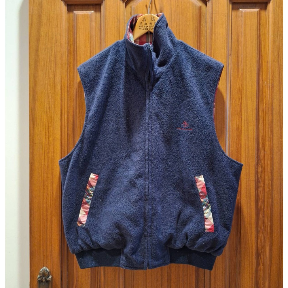 二手PIERRE BALMAIN男士秋冬季格紋/深藍色雙面穿拉鍊款立領刷毛背心, 尺碼L號-細節圖5