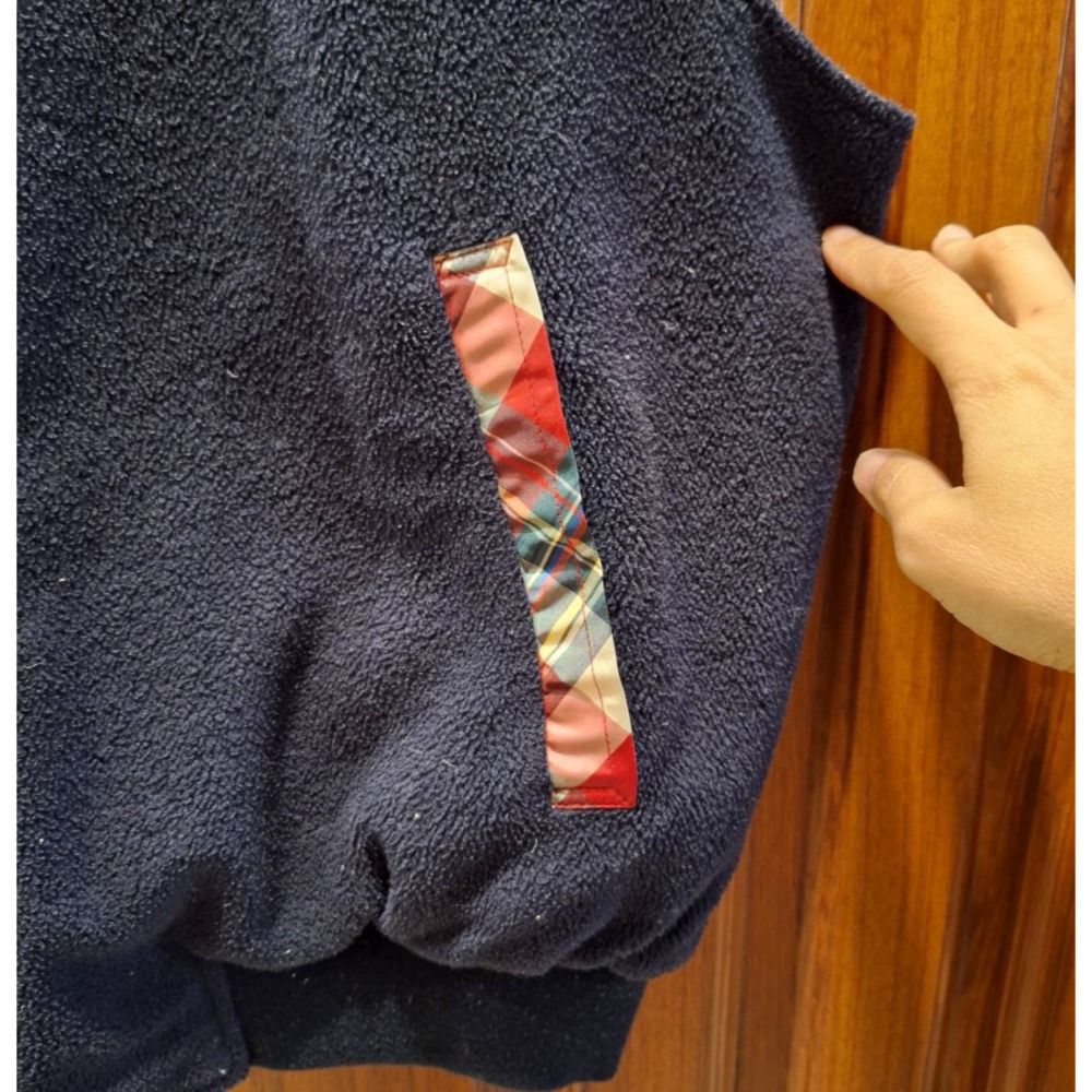 二手PIERRE BALMAIN男士秋冬季格紋/深藍色雙面穿拉鍊款立領刷毛背心, 尺碼L號-細節圖6