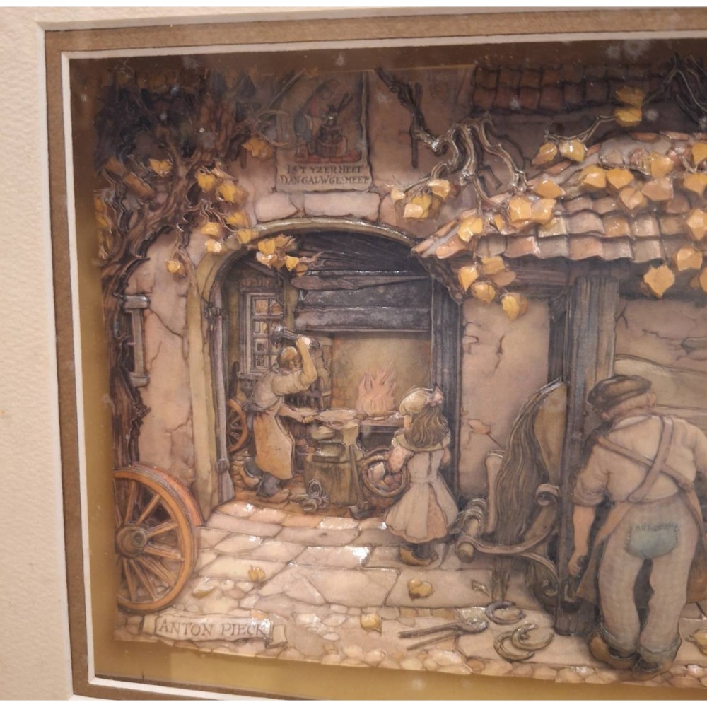 全新商品, Anton Pieck/鐵匠鋪立體畫shadow box by Kyoko Kanda-細節圖3