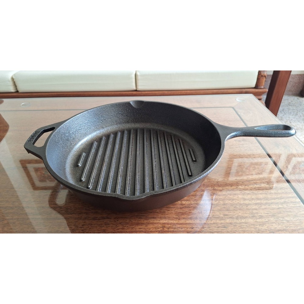 二手鑄鐵鍋，美國LODGE條紋平底煎鍋，口徑26公分-細節圖2