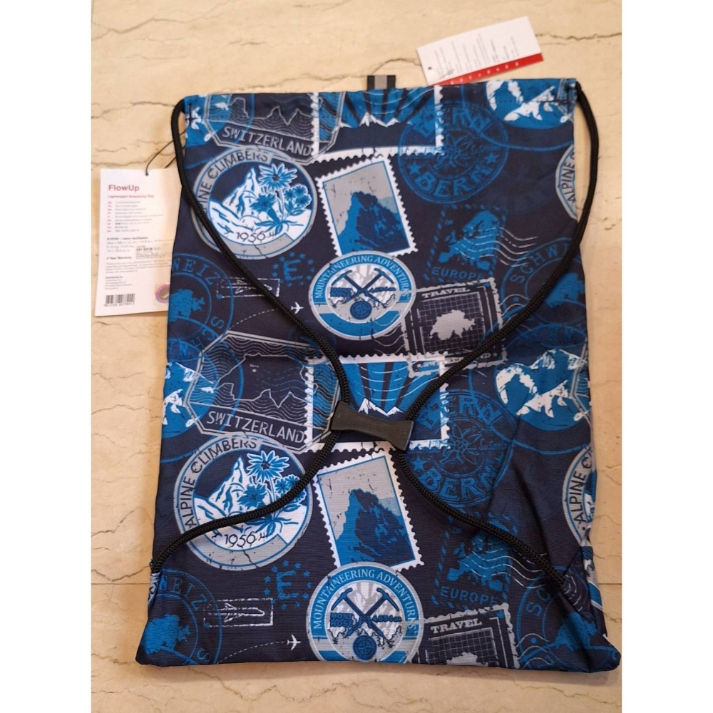 全新商品，瑞士WENGER  FlowUp 束口後背袋 型號610193，深藍色海軍風圖騰-細節圖2