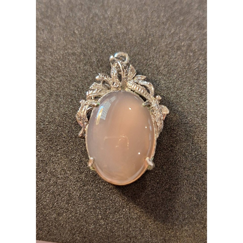 橢圓粉玉髓項鍊墜子, 合金底座, 不附鏈條-細節圖2
