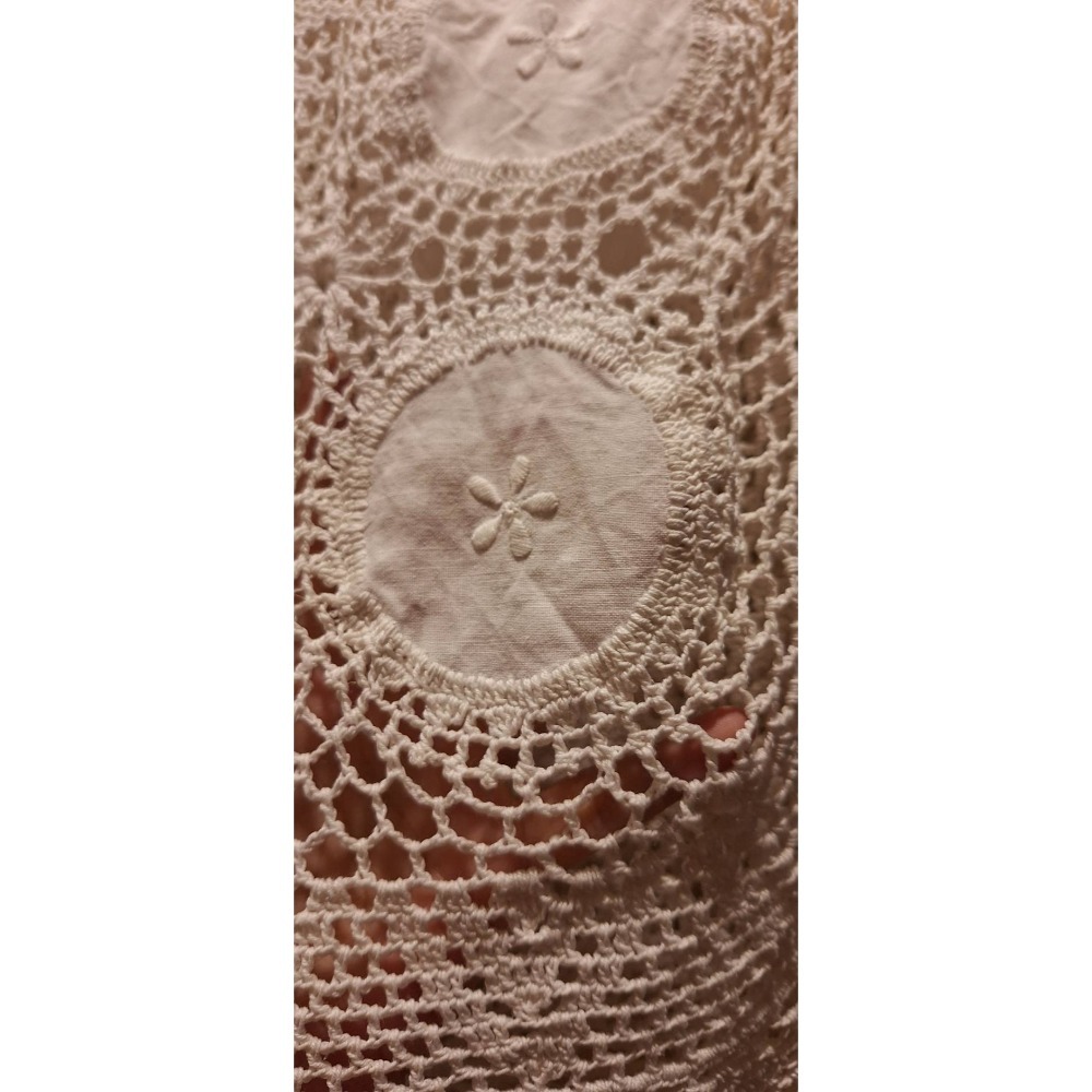 二手家飾, 白色手工鉤針蕾絲花紋桌布-細節圖2